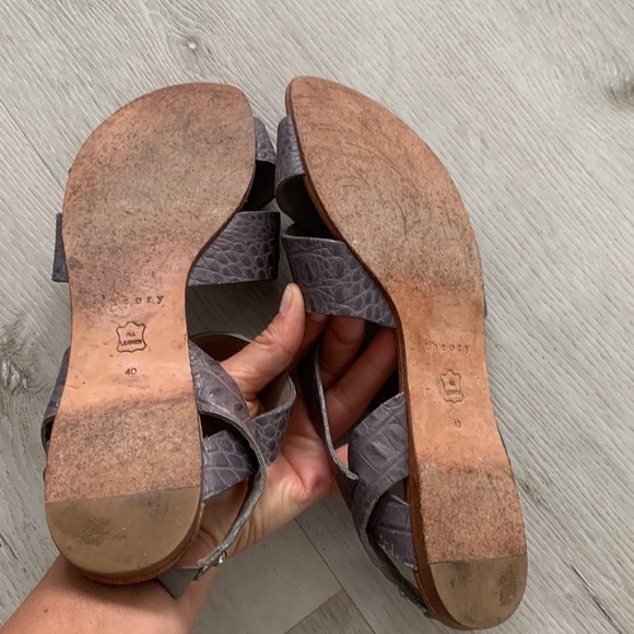 Theory Leather Python Size 10 Grey Sandals all leather gray summer vacation Croc - Picture 7 of 15